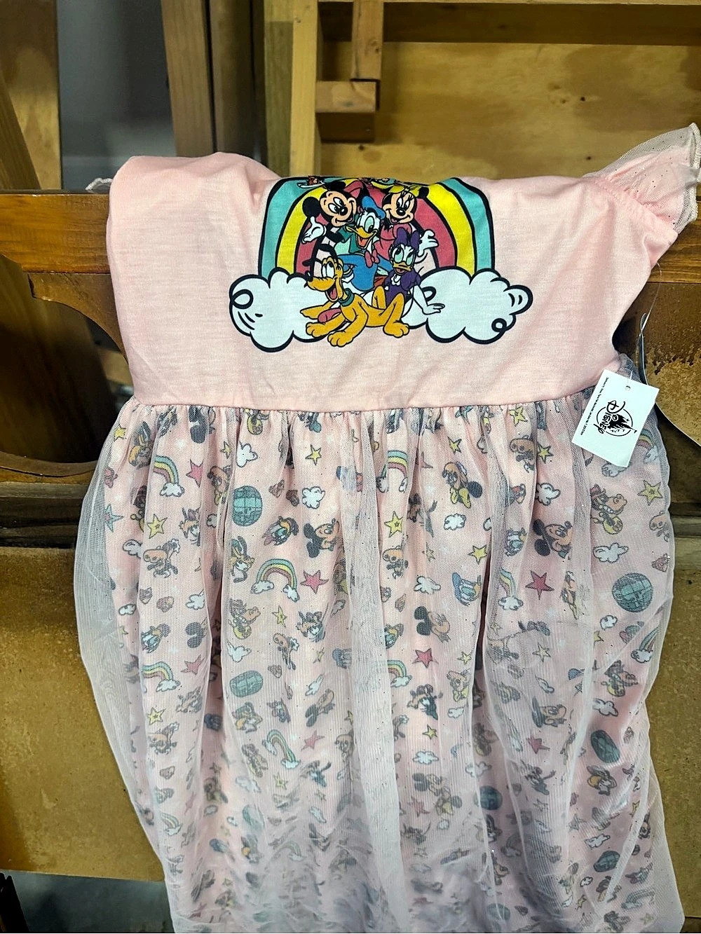 Disney Mickey and Friends Pink Rainbow Mesh Dress Girls 9/10 NWT